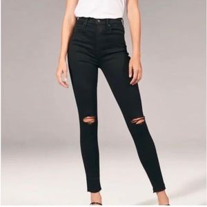 Abercrombie & Fitch Ultra High Rise Super Skinny Distressed Black Jeans